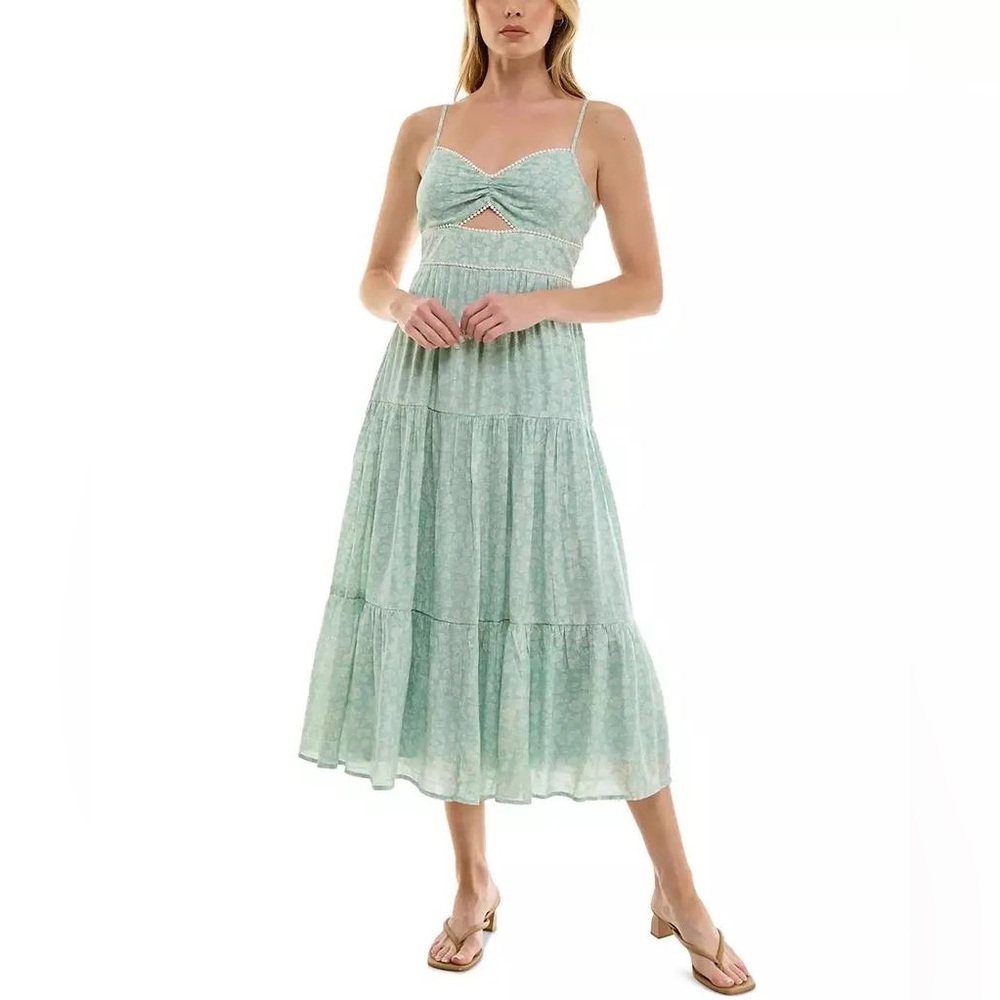 NWT Women’s Juniors' Floral-Print Keyhole Tiered Midi Dress